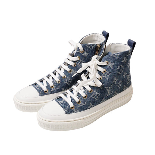 Louis Vuitton Stellar-Line 藍色老花丹寧牛仔高筒休閒鞋 EUR36