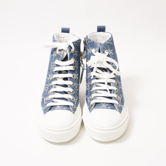 Louis Vuitton Stellar-Line 藍色老花丹寧牛仔高筒休閒鞋 EUR36