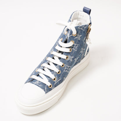 Louis Vuitton Stellar-Line 藍色老花丹寧牛仔高筒休閒鞋 EUR36