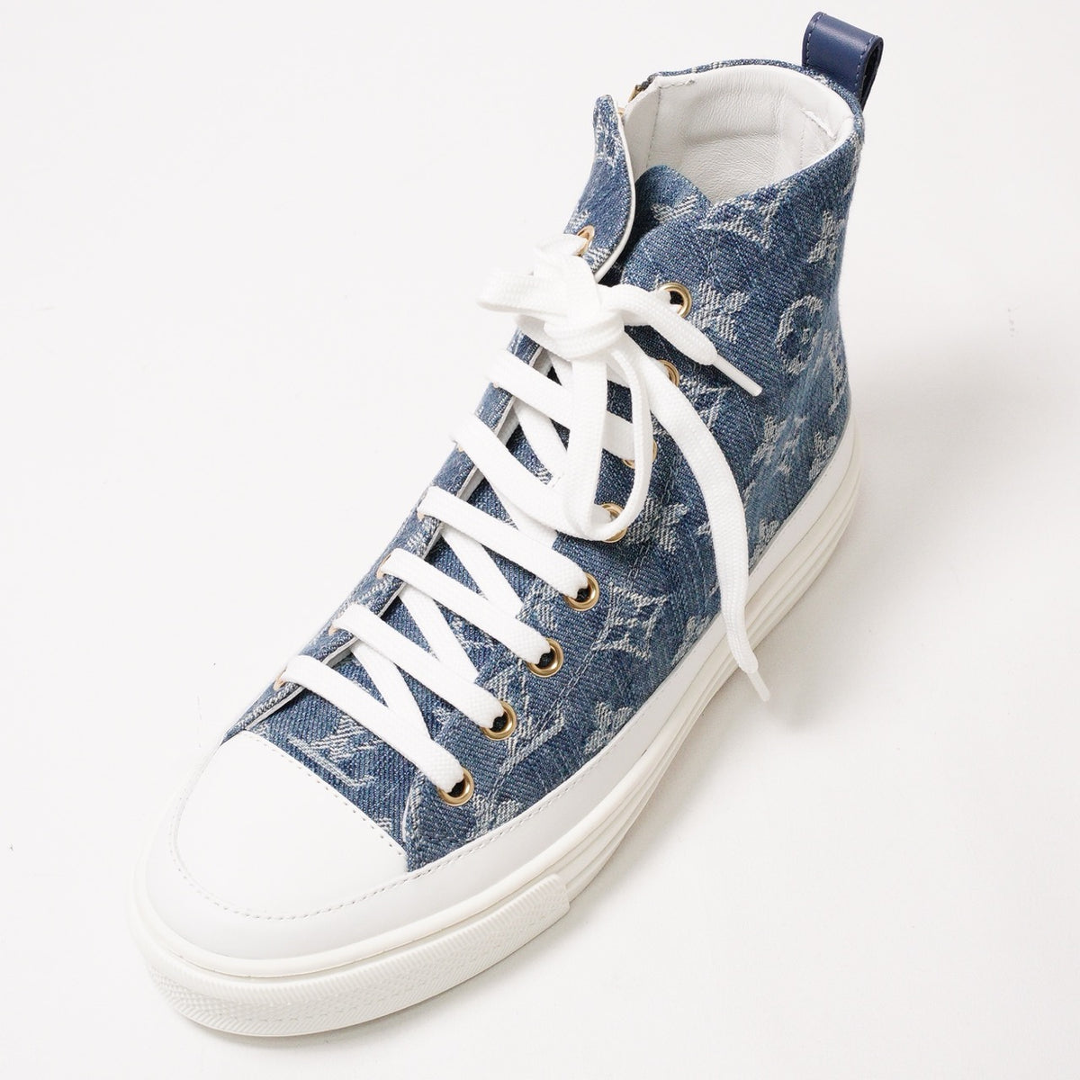 Louis Vuitton Stellar-Line 藍色老花丹寧牛仔高筒休閒鞋 EUR36