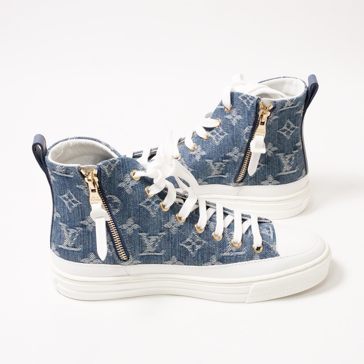 Louis Vuitton Stellar-Line 藍色老花丹寧牛仔高筒休閒鞋 EUR36