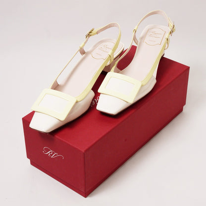 Roger Vivier 漆皮方框吊帶低跟涼鞋 奶油粉