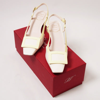 Roger Vivier 漆皮方框吊帶低跟涼鞋 奶油粉