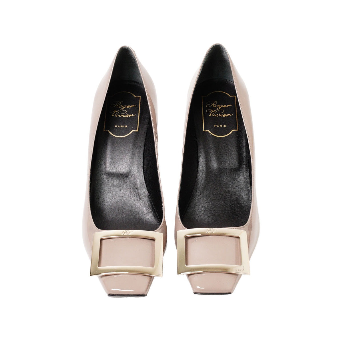 Roger Vivier 經典Trompette系列皮革金屬飾扣喇叭跟高跟鞋 奶茶色