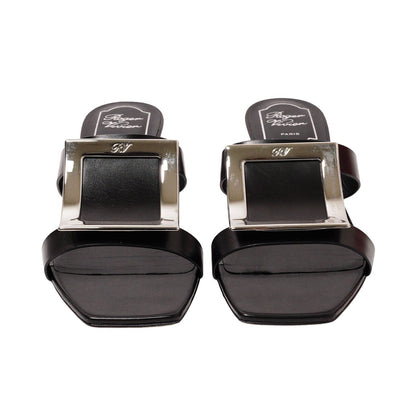 Roger Vivier 經典方框牛皮粗跟涼鞋 黑色