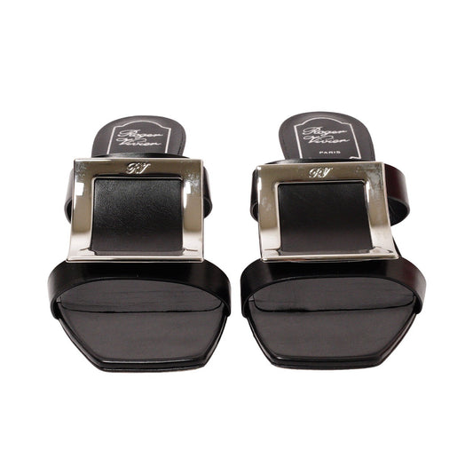 Roger Vivier 經典方框牛皮粗跟涼鞋 黑色
