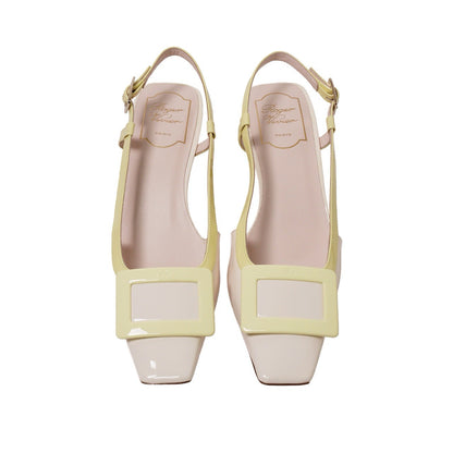 Roger Vivier 漆皮方框吊帶低跟涼鞋 奶油粉