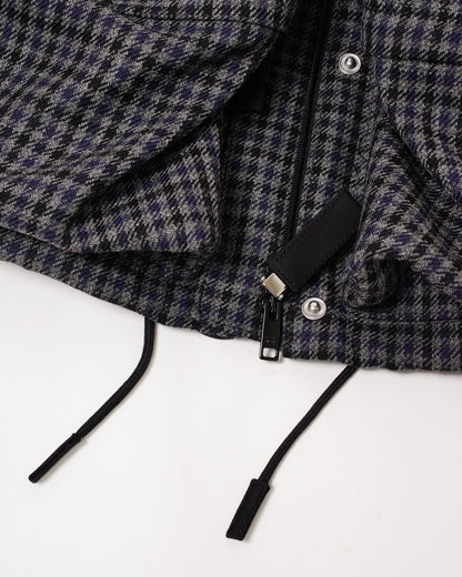 Prada 復古千鳥格紋連帽外套 藍黑色