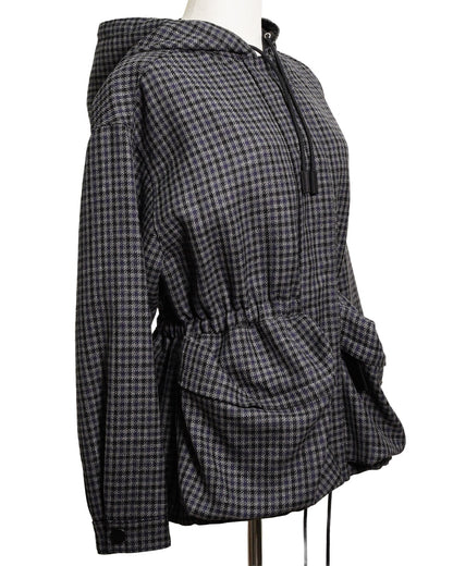 Prada 復古千鳥格紋連帽外套 藍黑色