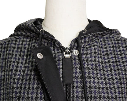 Prada 復古千鳥格紋連帽外套 藍黑色