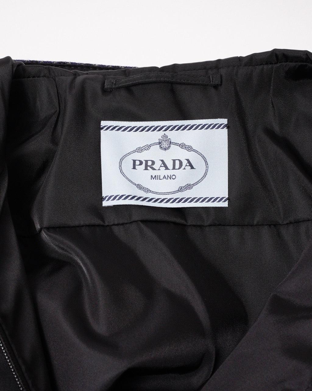Prada 復古千鳥格紋連帽外套 藍黑色