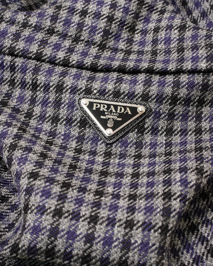 Prada 復古千鳥格紋連帽外套 藍黑色