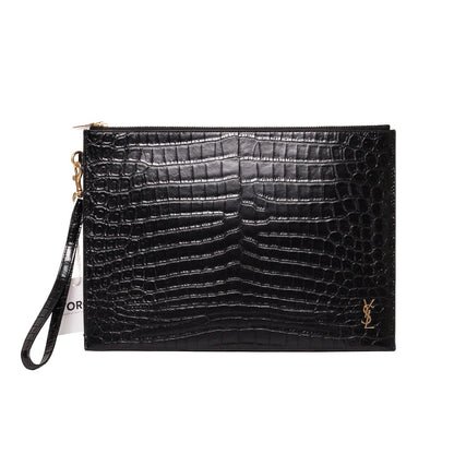 SAINT LAURENT YSL 黑色鱷魚壓紋皮革手拿包