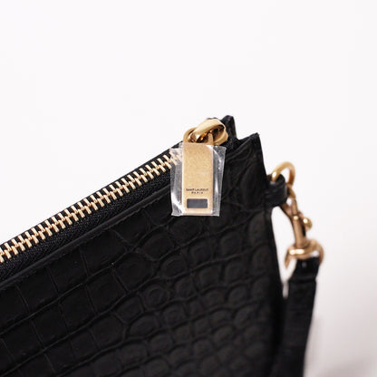 SAINT LAURENT YSL 黑色鱷魚壓紋皮革手拿包
