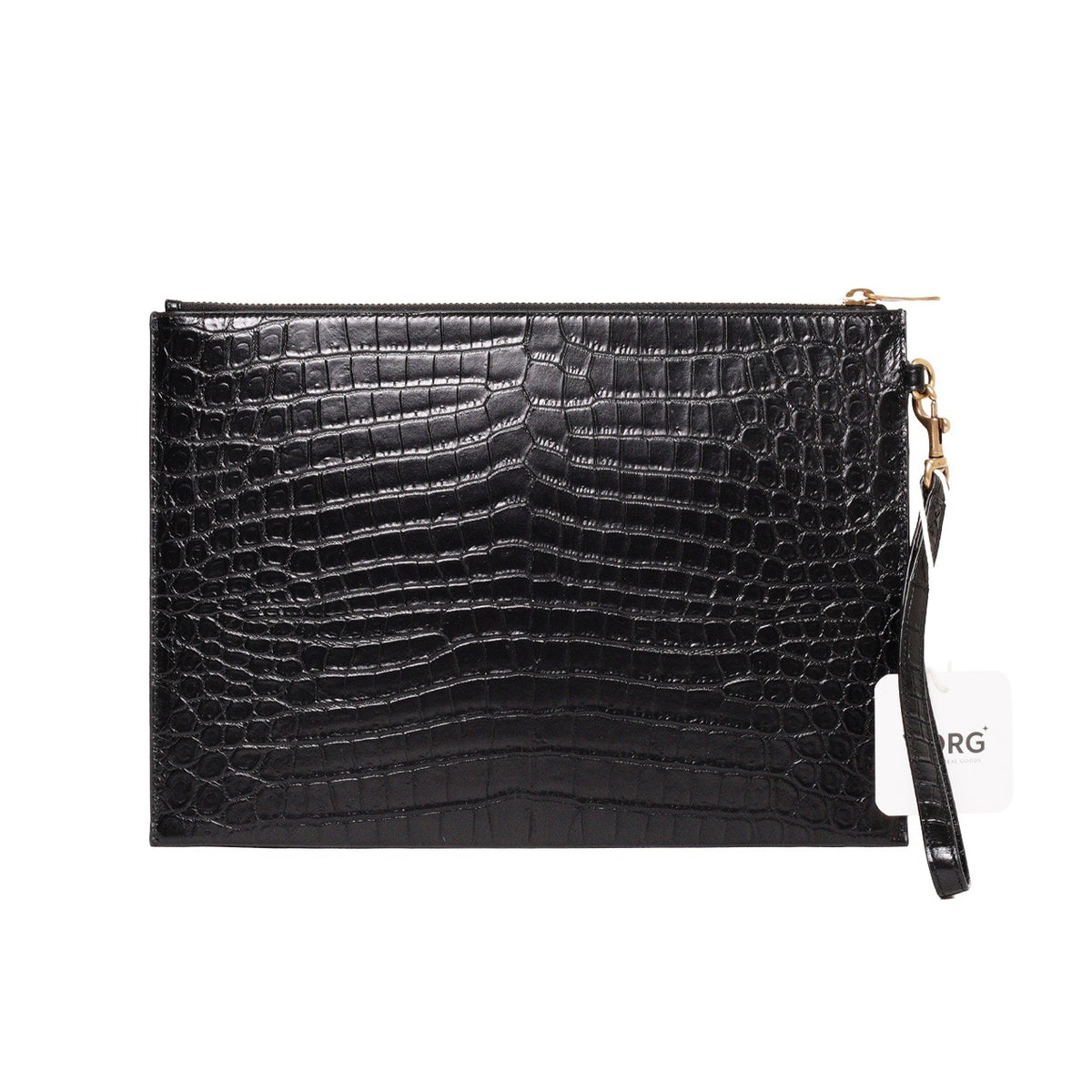 SAINT LAURENT YSL 黑色鱷魚壓紋皮革手拿包