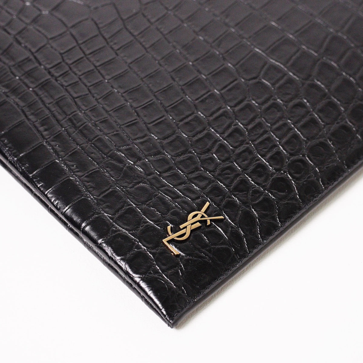 SAINT LAURENT YSL 黑色鱷魚壓紋皮革手拿包