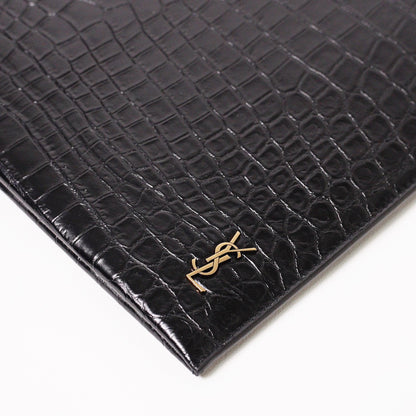SAINT LAURENT YSL 黑色鱷魚壓紋皮革手拿包