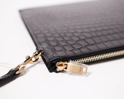 SAINT LAURENT YSL 黑色鱷魚壓紋皮革手拿包