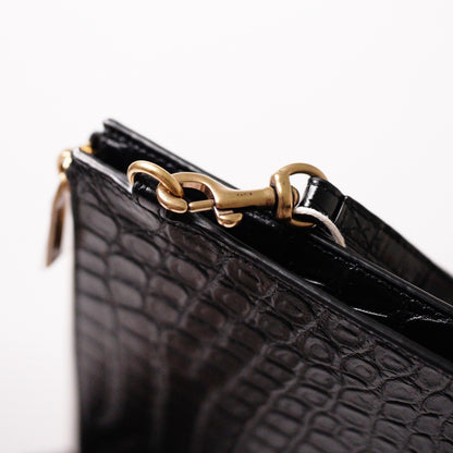 SAINT LAURENT YSL 黑色鱷魚壓紋皮革手拿包