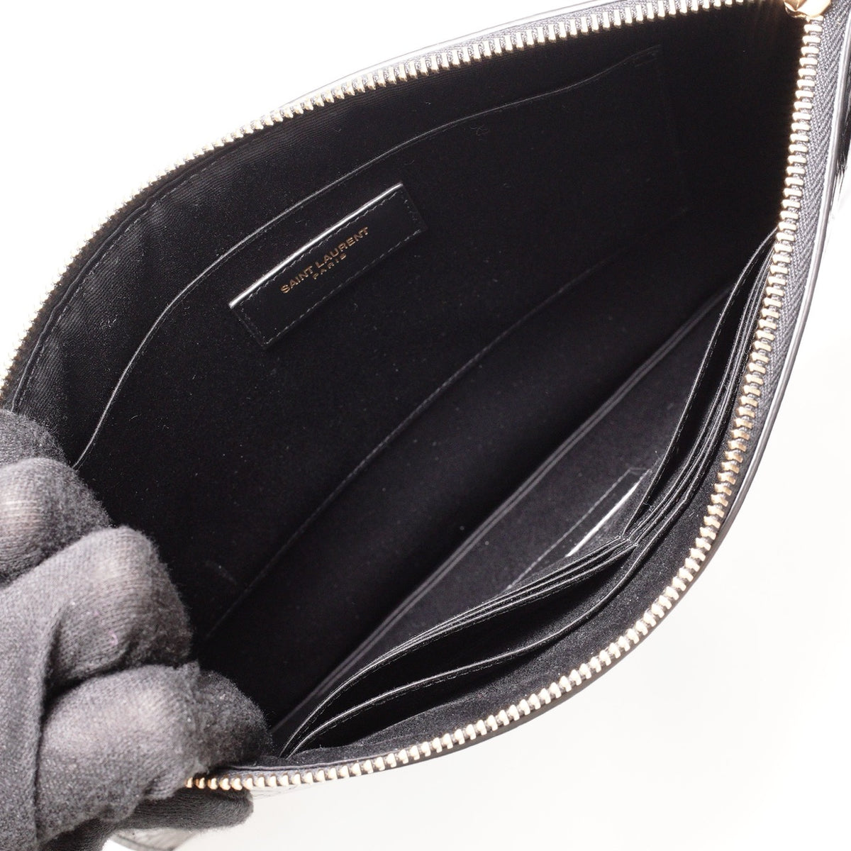 SAINT LAURENT YSL 黑色鱷魚壓紋皮革手拿包