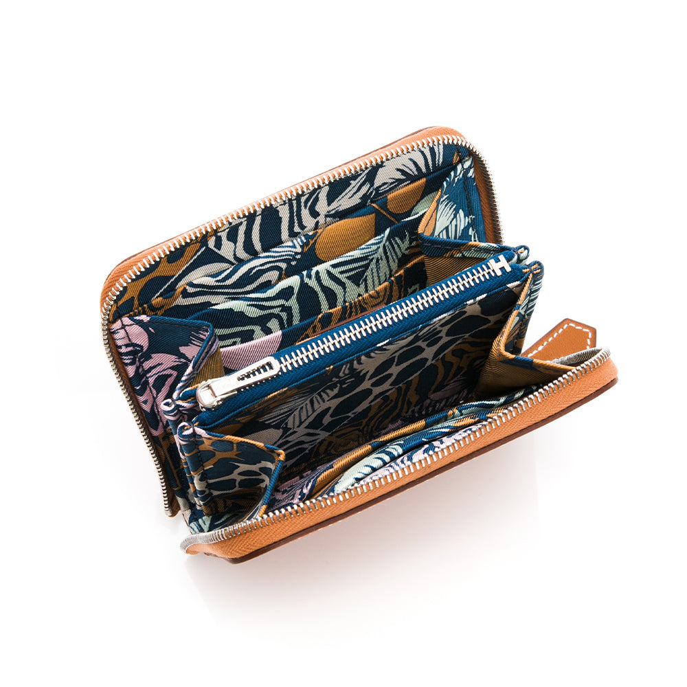 HERMES 牛皮拉鍊絲巾短夾 (褐色)(棕色)